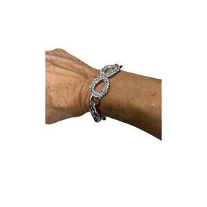 Elegant Infinity Link Bracelet with Rhinestones - Silver Tone Adjustable Clasp